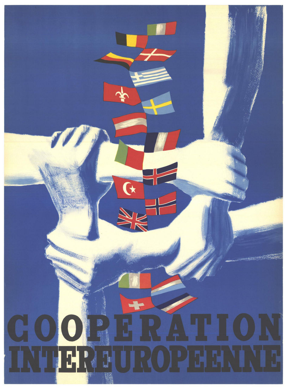 European cooperation  Coopération intereuropéenne (English: Inter-European cooperation). Fabien Vienne designed this poster for France (Ref. 1712).