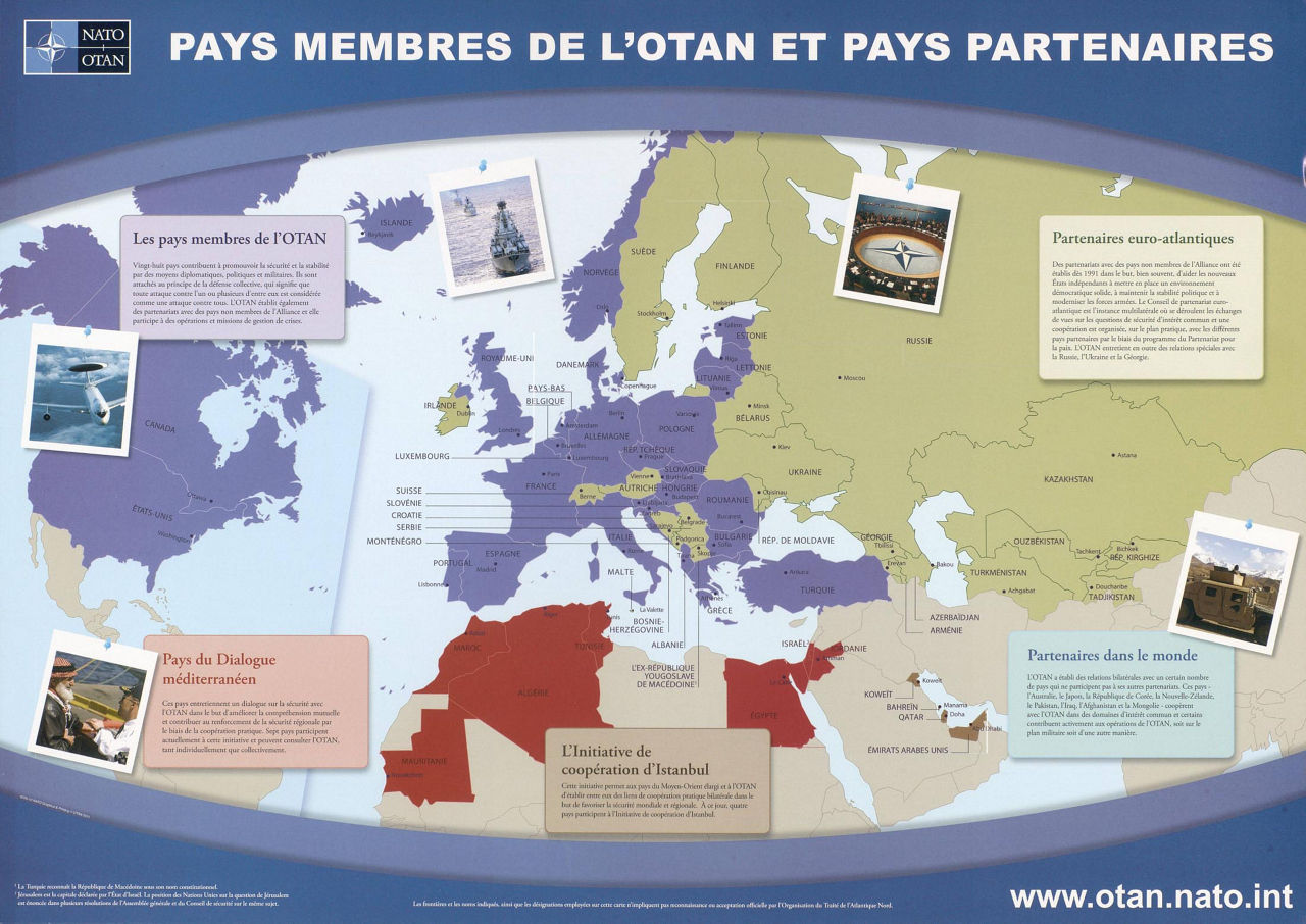 Pays membres de l'OTAN et pays partenaires. French version of the 2011 poster designed by Tamtam, Belgium (Ref. 1766).