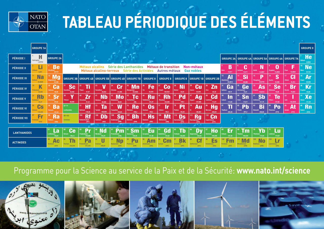 Tableau périodique des éléments. An updated table of the elements, produced in French (2010) (Ref. 1780).