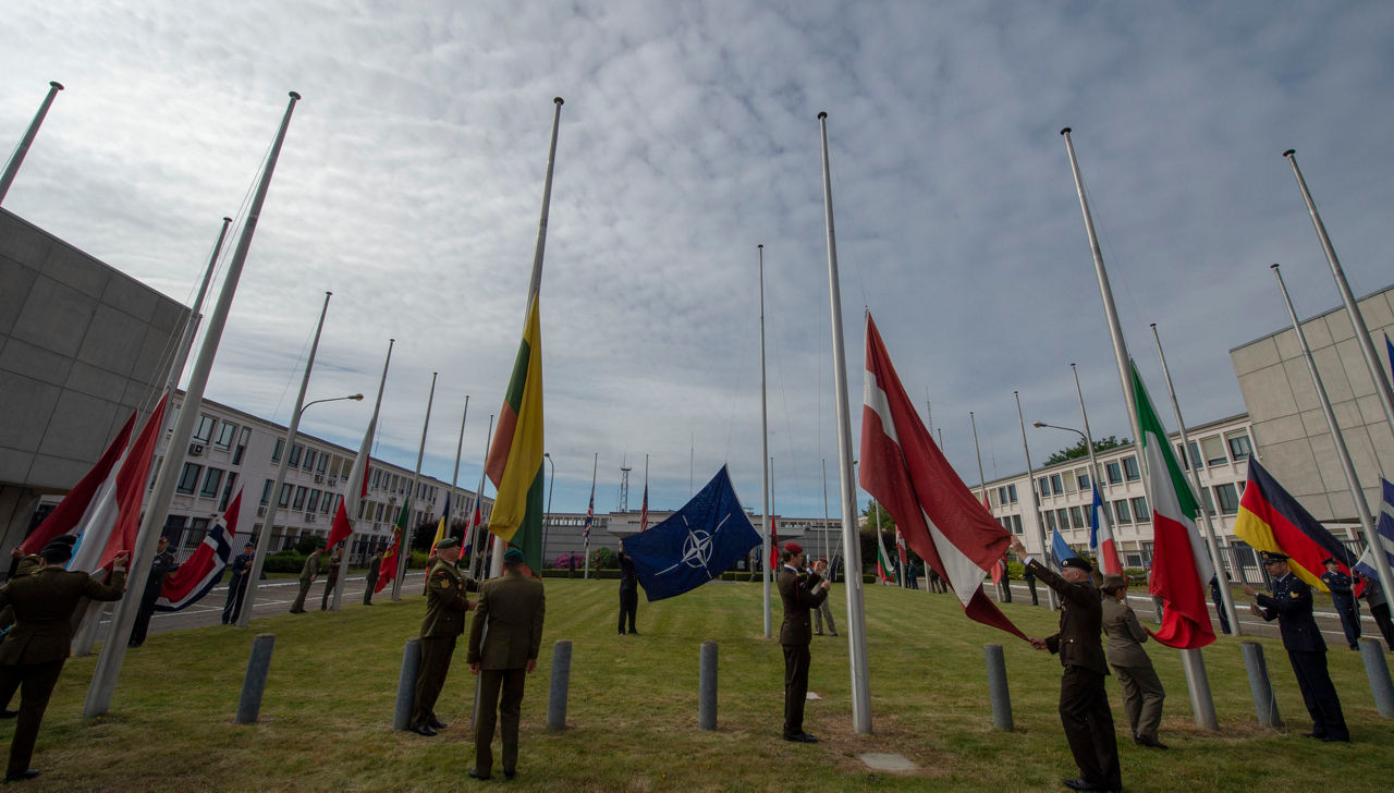 Flag lowering ceremony at old NATO HQ