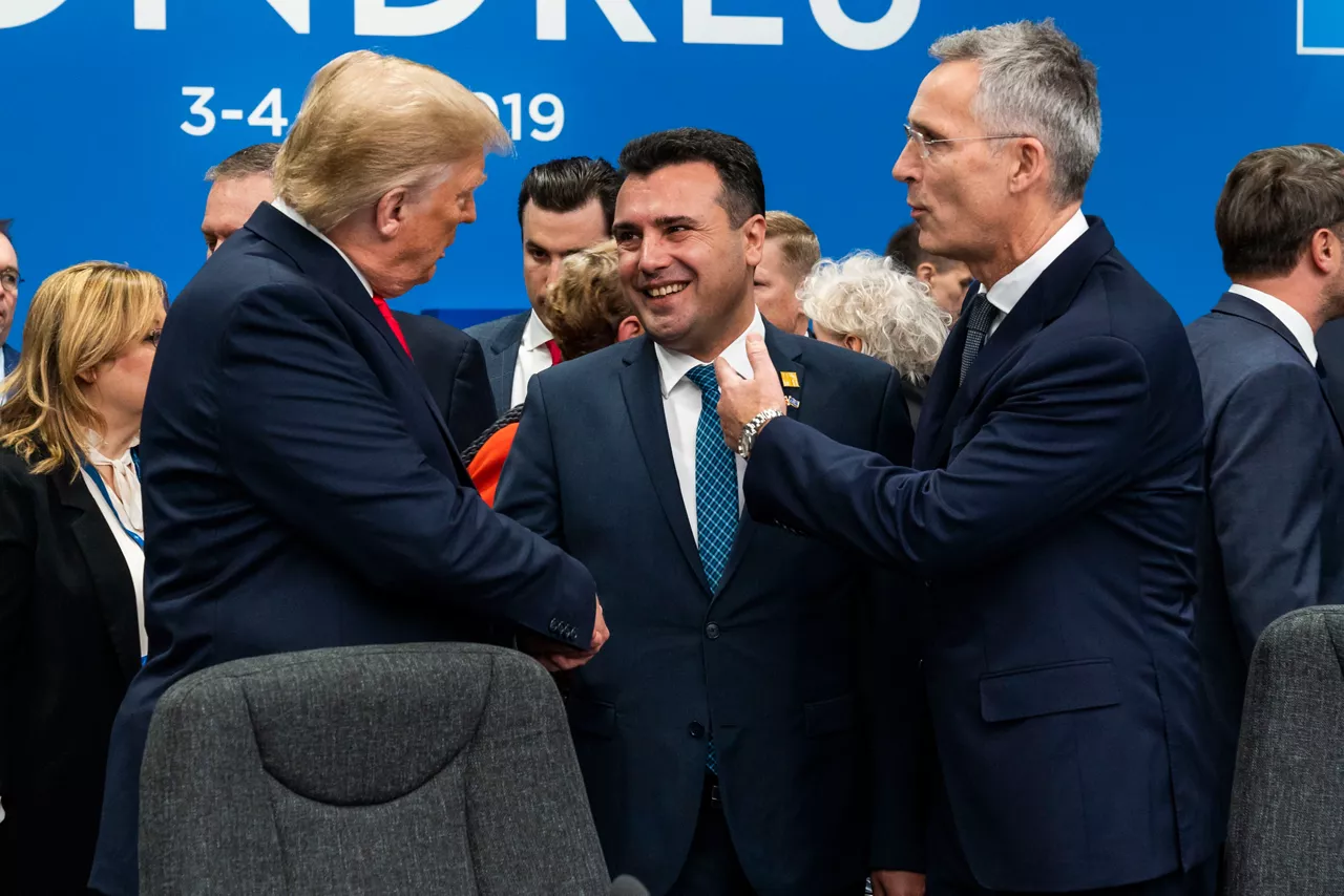 Left to right: US President Trump with Zoran Zaev (Prime Minister, North Macedonia) and NATO Secretary General Jens Stoltenberg