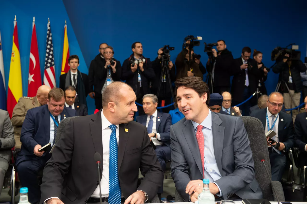 Left to right: President Rumen Radev (Bulgaria) talking with Justin Trudeau (Prime Minister, Canada)