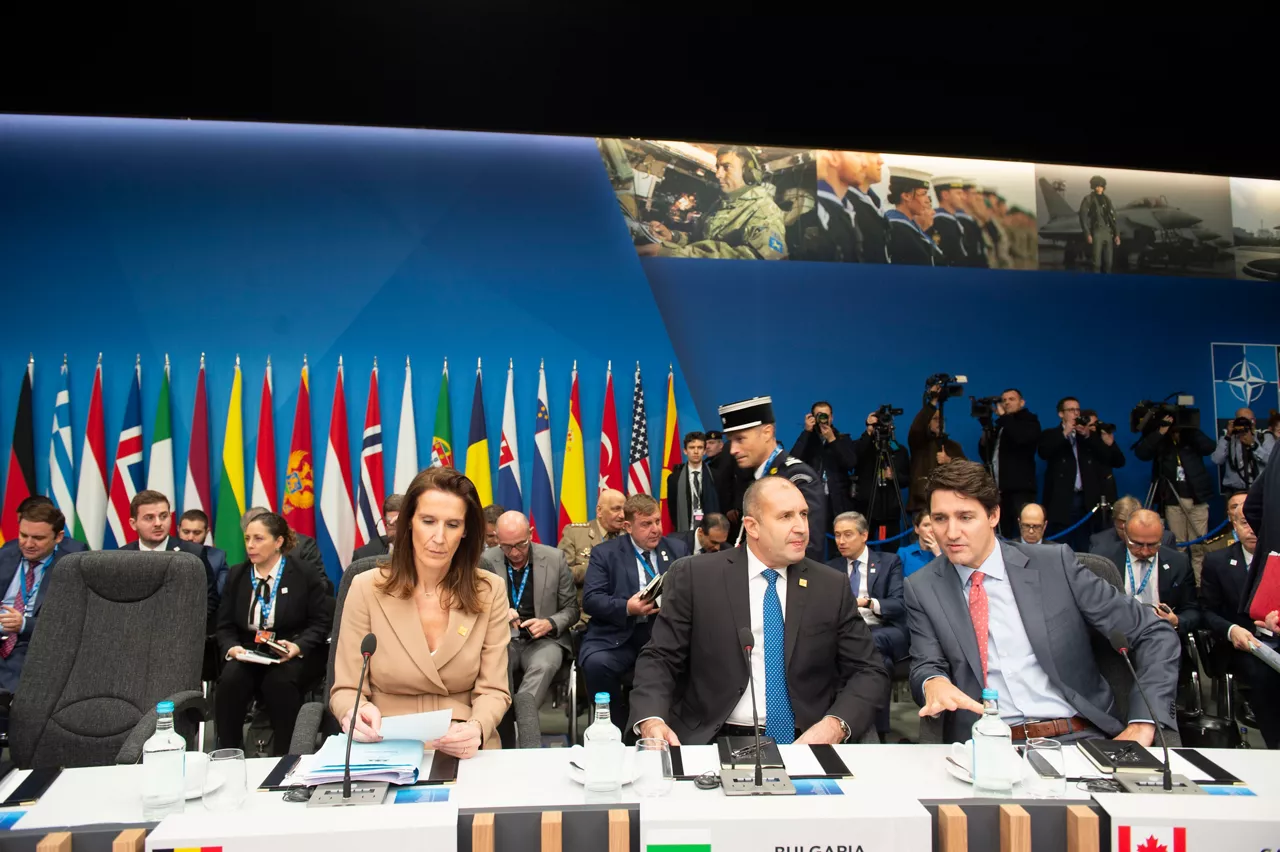 Left to right: Sophie Wilmes (Prime Minister, Belgium) with President Rumen Radev (Bulgaria) and Justin Trudeau (Prime Minister, Canada)