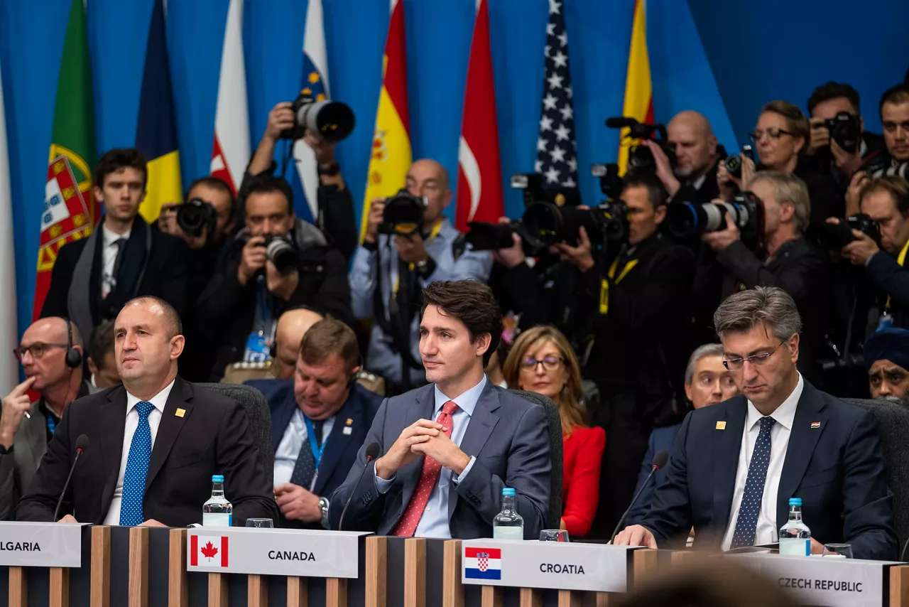 Left to right: President Rumen Radev of Bulgaria with Justin Trudeau (Prime Minister of Canada) and Andrej Plenkovic (Prime Minister of Croatia)