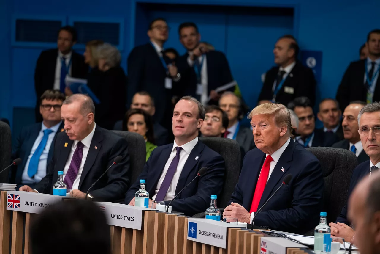 Left to right: President Recep Tayyip Erdogan of Turkey; Dominic Raab (UK Secretary of State for Foreign Affairs); US President Donald Trump