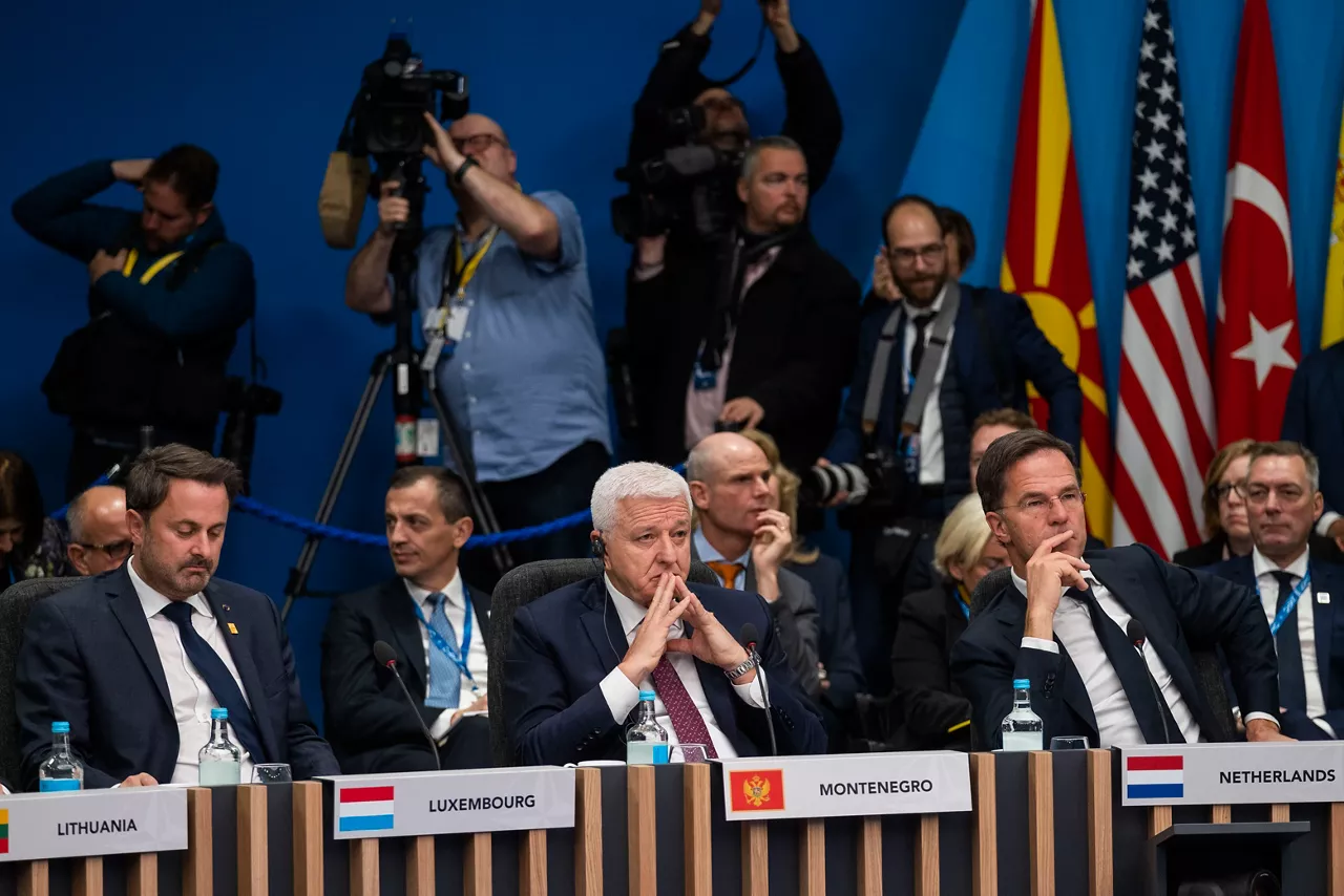 Left to right: Xavier Bettels (Prime Minister, Luxembourg); Dusko Markovic (Prime Minister, Montenegro); Mark Rutte (Prime Minister, The Netherlands)
