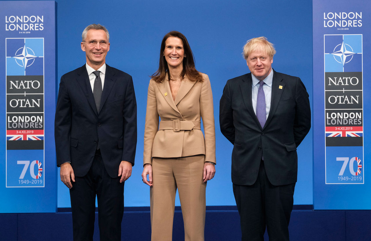 NATO Secretary General Jens Stoltenberg, Sophie Wilmes (Prime Minister, Belgium) and Boris Johnson (Prime Minister of the United Kingdom)