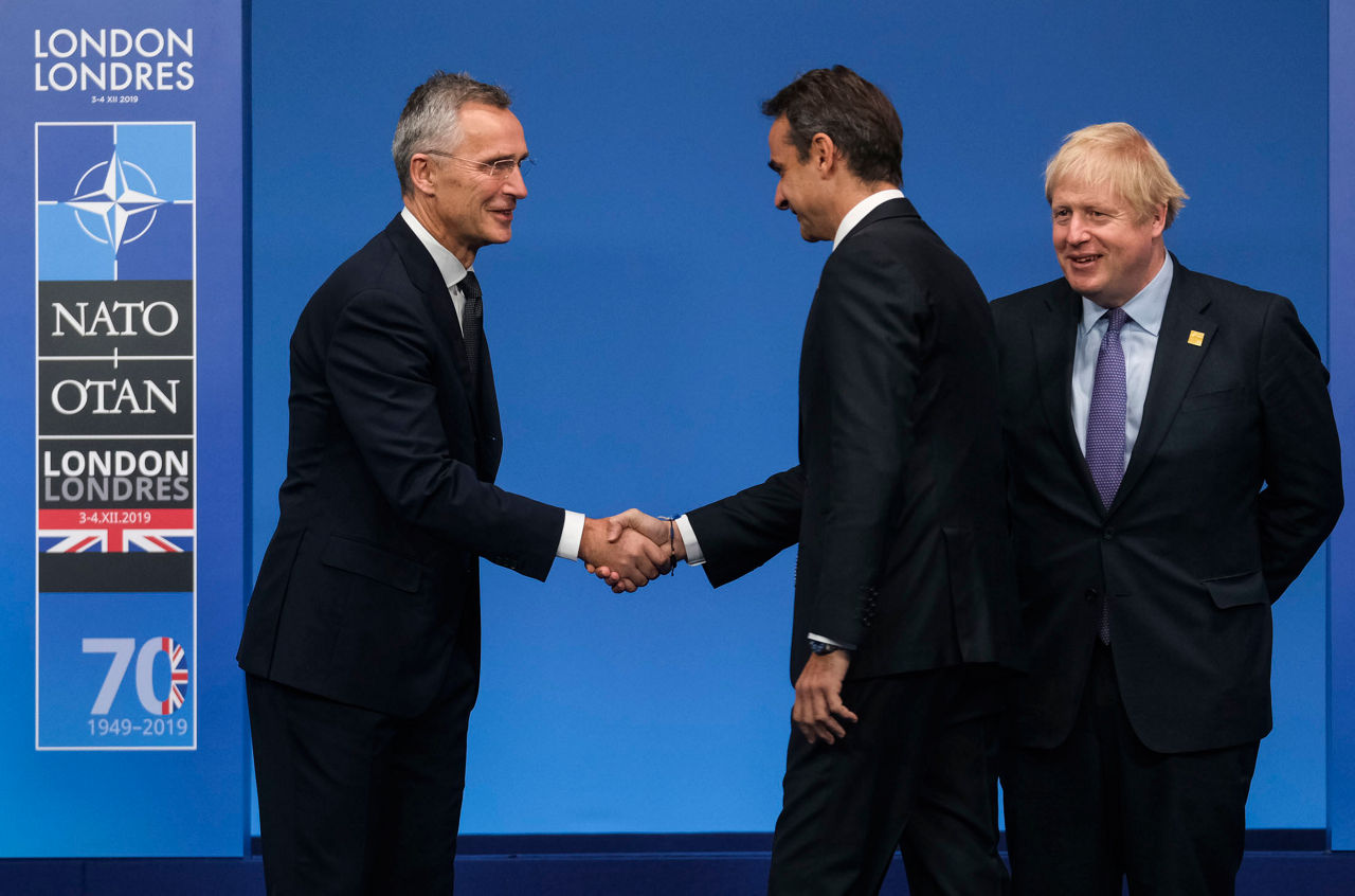 NATO Secretary General Jens Stoltenberg, Kyriakos Mitsotakis (Prime Minister, Greece) and Boris Johnson (Prime Minister of the United Kingdom)