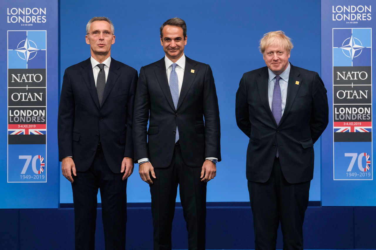 NATO Secretary General Jens Stoltenberg, Kyriakos Mitsotakis (Prime Minister, Greece) and Boris Johnson (Prime Minister of the United Kingdom)