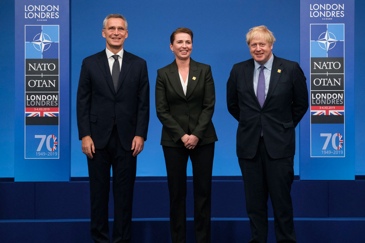 NATO Secretary General Jens Stoltenberg, Mette Frederiksen (Prime Minister, Denmark) and Boris Johnson (Prime Minister of the United Kingdom)