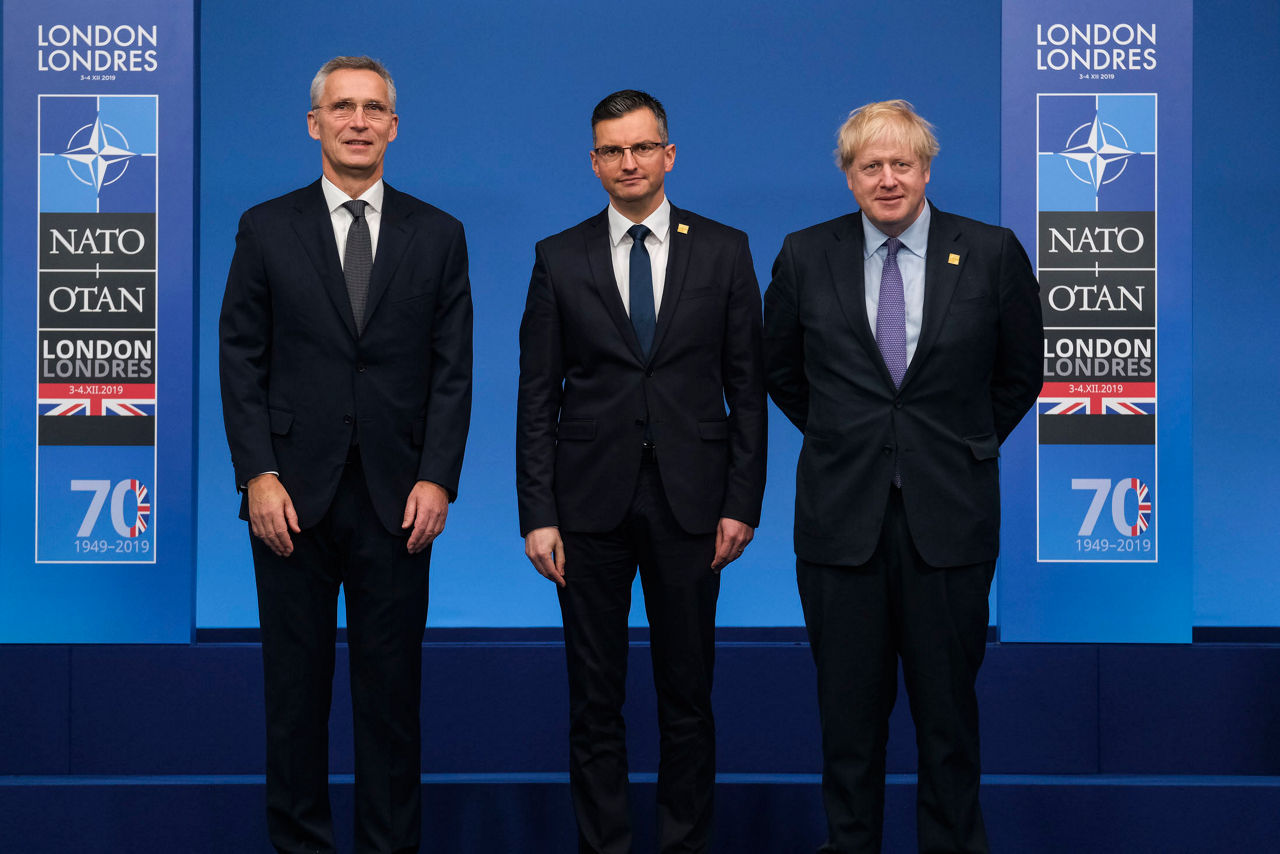 NATO Secretary General Jens Stoltenberg, Marjan Sarec (Prime Minister, Slovenia) and Boris Johnson (Prime Minister of the United Kingdom)