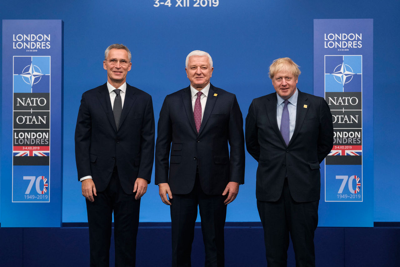 NATO Secretary General Jens Stoltenberg, Dusko Markovic (Prime Minister, Montenegro) and Boris Johnson (Prime Minister of the United Kingdom)