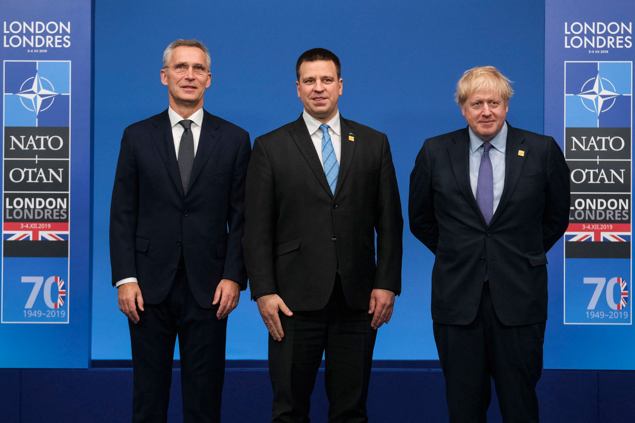 NATO Secretary General Jens Stoltenberg, Juri Ratas (Prime Minister, Estonia) and Boris Johnson (Prime Minister of the United Kingdom)