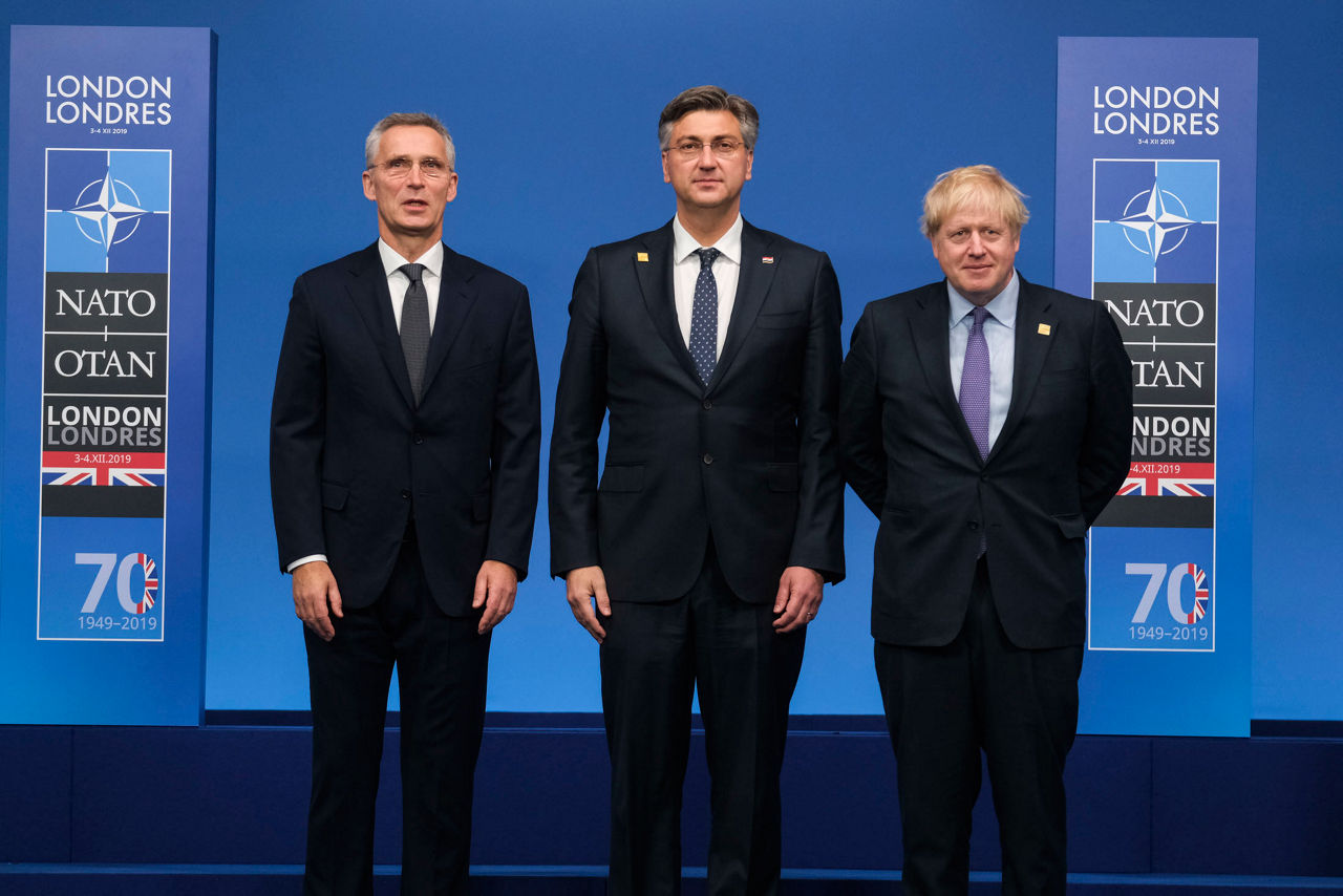NATO Secretary General Jens Stoltenberg, Andrej Plenkovic (Prime Minister, Croatia) and Boris Johnson (Prime Minister of the United Kingdom)