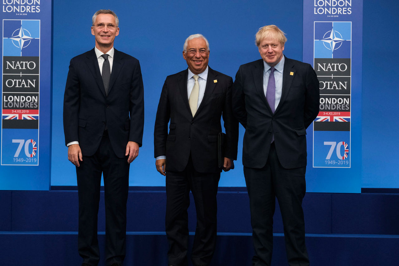 NATO Secretary General Jens Stoltenberg, Antonio Costa (Prime Minister, Portugal) and Boris Johnson (Prime Minister of the United Kingdom)