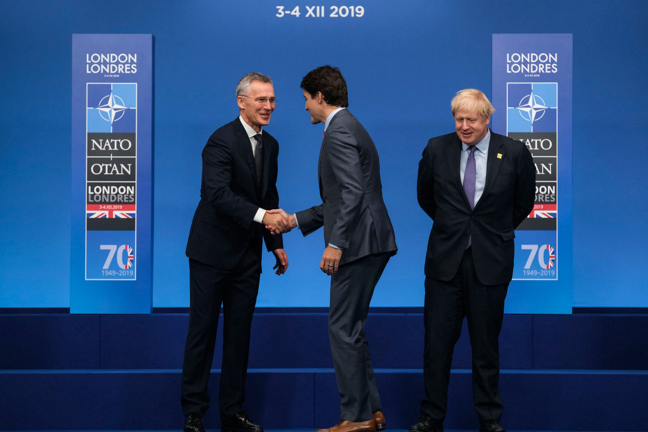 NATO Secretary General Jens Stoltenberg, Justin Trudeau (Prime Minister, Canada) and Boris Johnson (Prime Minister of the United Kingdom)
