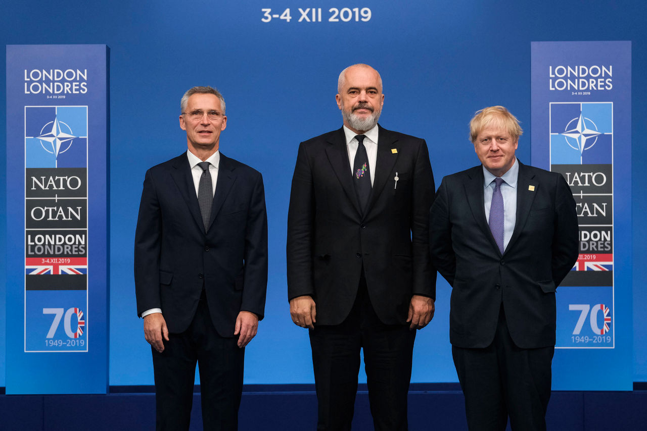 NATO Secretary General Jens Stoltenberg, Edi Rama (Prime Minister, Albania) and Boris Johnson (Prime Minister of the United Kingdom)