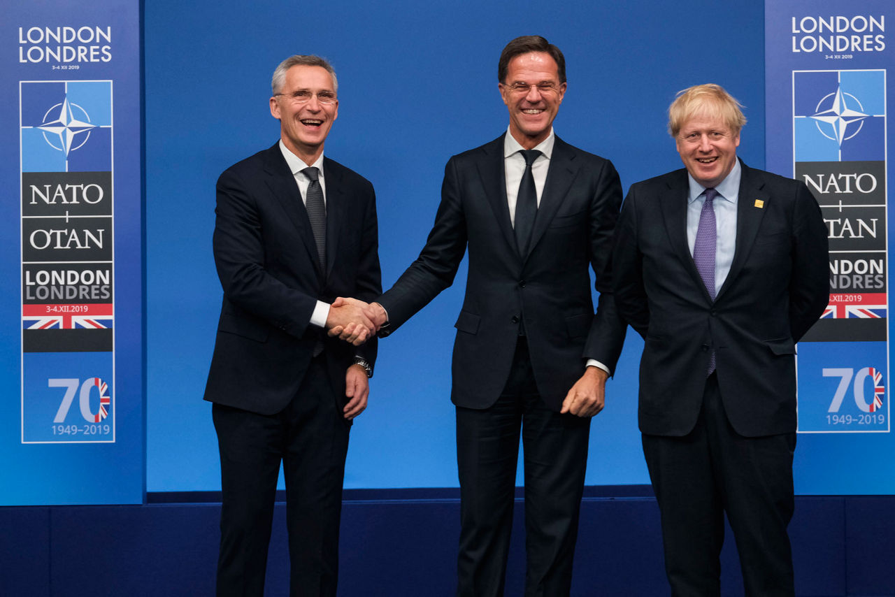 NATO Secretary General Jens Stoltenberg, Mark Rutte (Prime Minister, Netherlands) and Boris Johnson (Prime Minister of the United Kingdom)