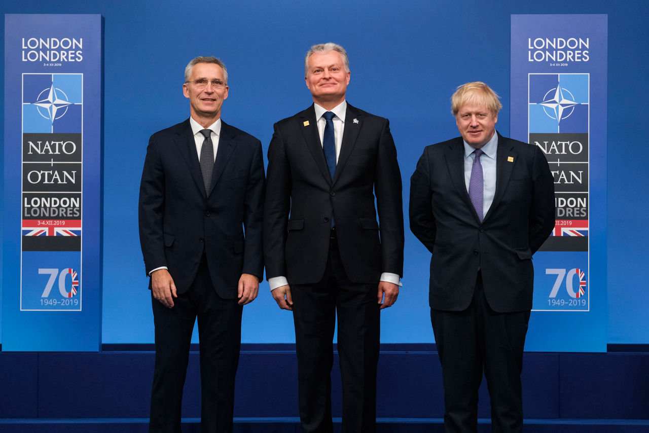 NATO Secretary General Jens Stoltenberg, Gitanas Nauseda (President, Lithuania) and Boris Johnson (Prime Minister of the United Kingdom)
