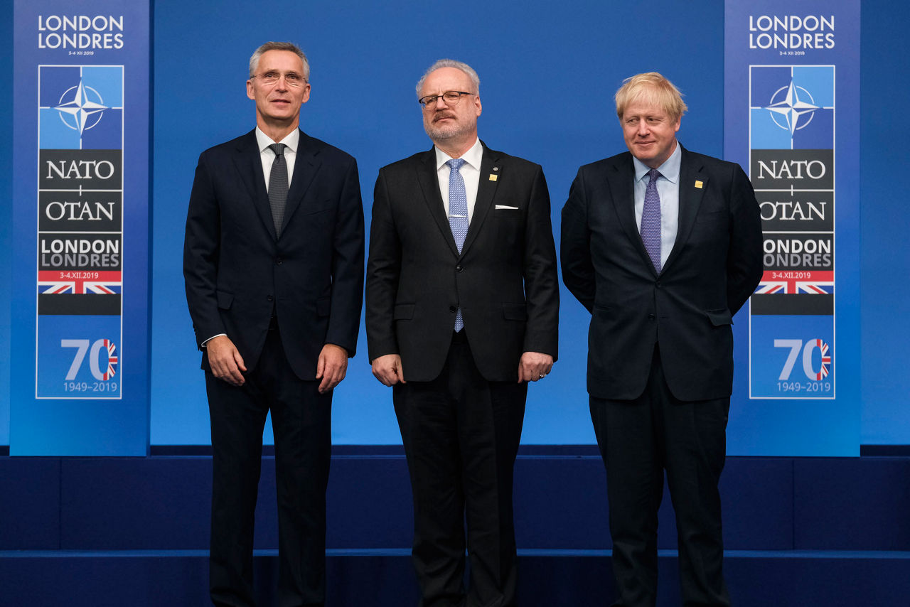 NATO Secretary General Jens Stoltenberg, Egils Levits (President,Latvia) and Boris Johnson (Prime Minister of the United Kingdom)