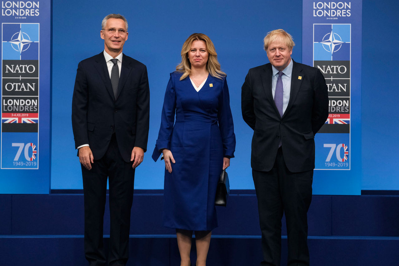NATO Secretary General Jens Stoltenberg, Zuzana Caputova (President, Slovak Republic) and Boris Johnson (Prime Minister of the United Kingdom)