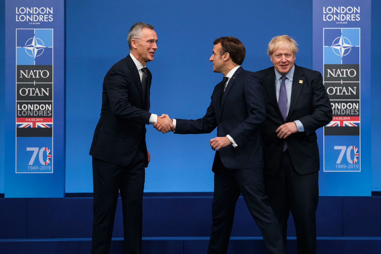 NATO Secretary General Jens Stoltenberg, Emmanuel Macron (President, France) and Boris Johnson (Prime Minister of the United Kingdom)