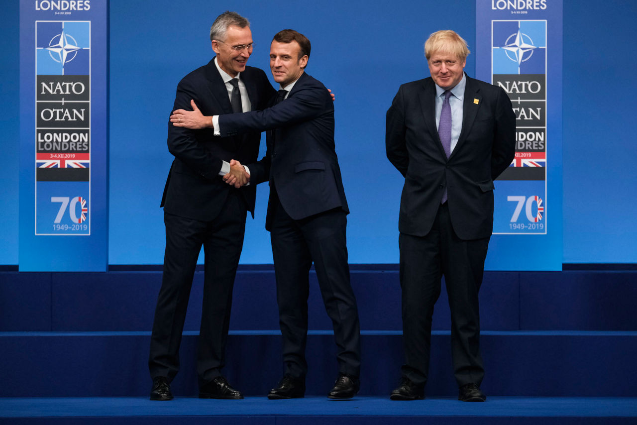 NATO Secretary General Jens Stoltenberg, Emmanuel Macron (President, France) and Boris Johnson (Prime Minister of the United Kingdom)