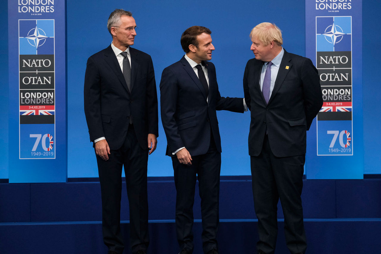 NATO Secretary General Jens Stoltenberg, Emmanuel Macron (President, France) and Boris Johnson (Prime Minister of the United Kingdom)