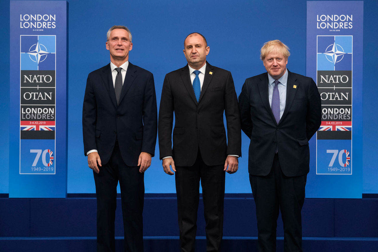 NATO Secretary General Jens Stoltenberg, Rumen Radev (President, Bulgaria) and Boris Johnson (Prime Minister of the United Kingdom)