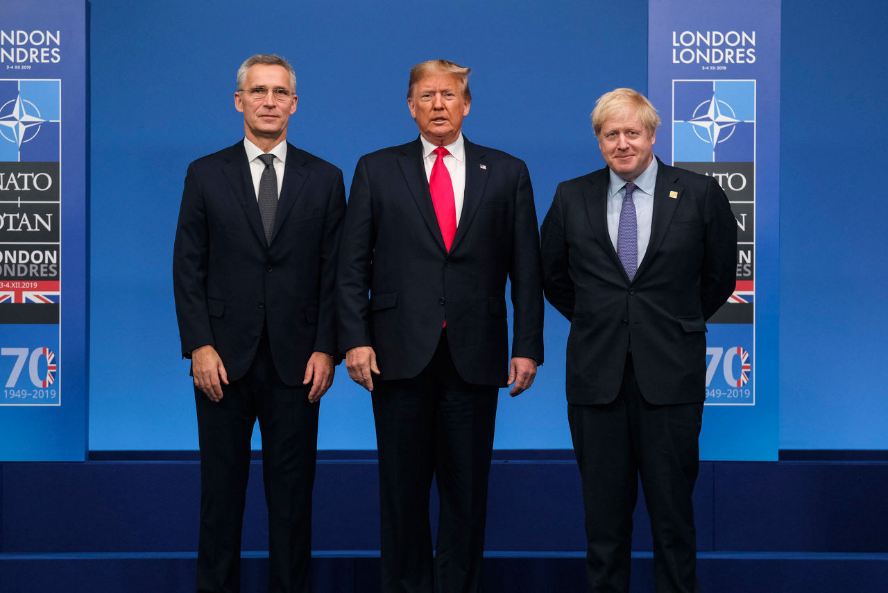 NATO Secretary General Jens Stoltenberg, US President Donald Trump and Boris Johnson (Prime Minister of the United Kingdom)