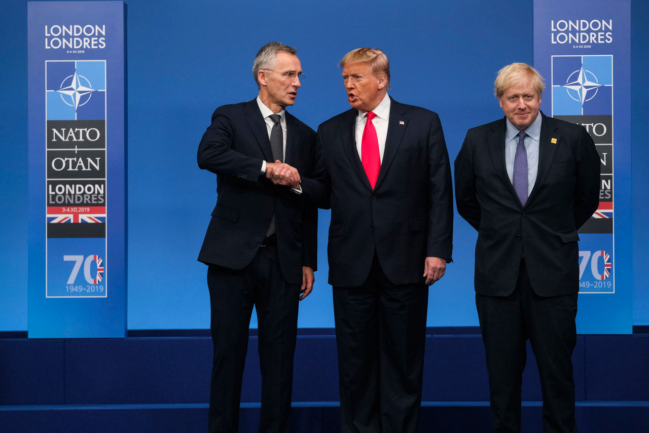 NATO Secretary General Jens Stoltenberg, US President Donald Trump and Boris Johnson (Prime Minister of the United Kingdom)