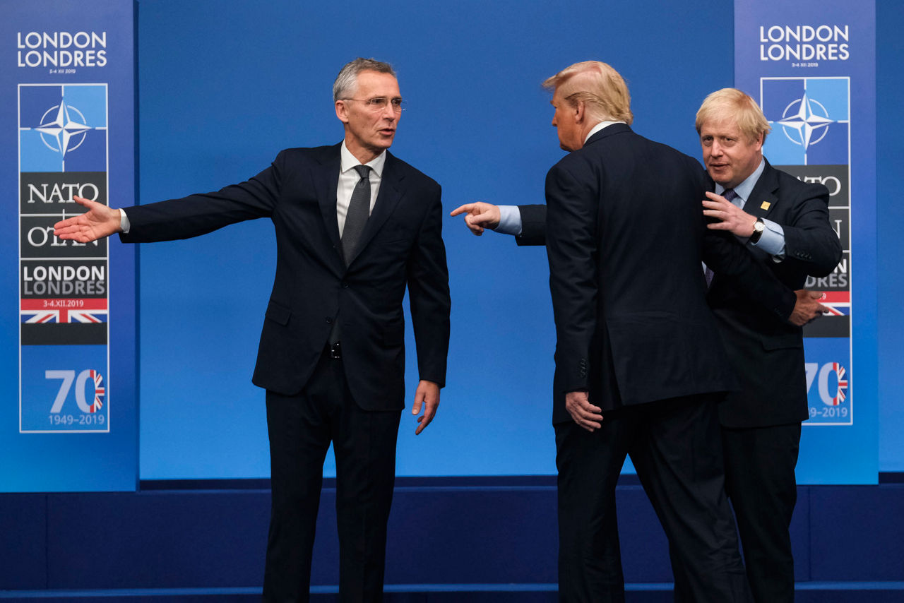 NATO Secretary General Jens Stoltenberg, US President Donald Trump and Boris Johnson (Prime Minister of the United Kingdom)