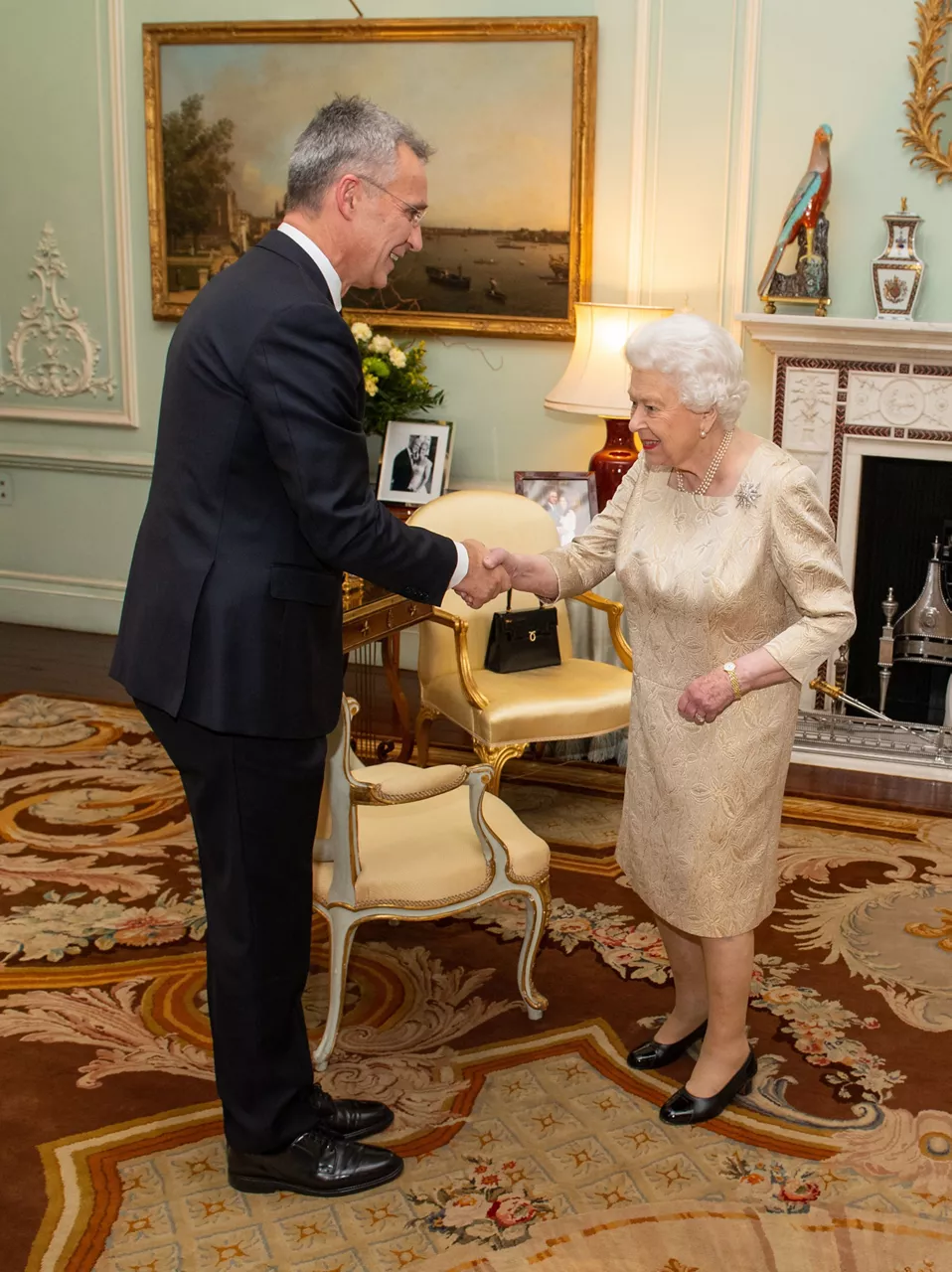 Queen Elizabeth II holds a private audience with Nato Secretary General Jens Stoltenberg in Buckingham Palace, London. PA Photo.  Photo credit should read: Dominic Lipinski/PA Wire