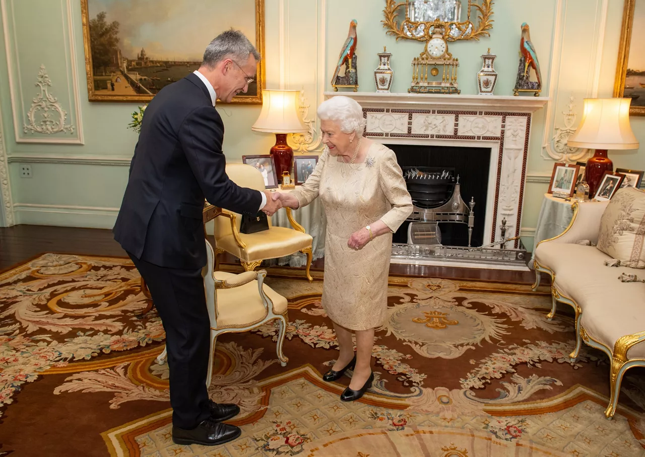 Queen Elizabeth II holds a private audience with Nato Secretary General Jens Stoltenberg in Buckingham Palace, London. PA Photo.  Photo credit should read: Dominic Lipinski/PA Wire