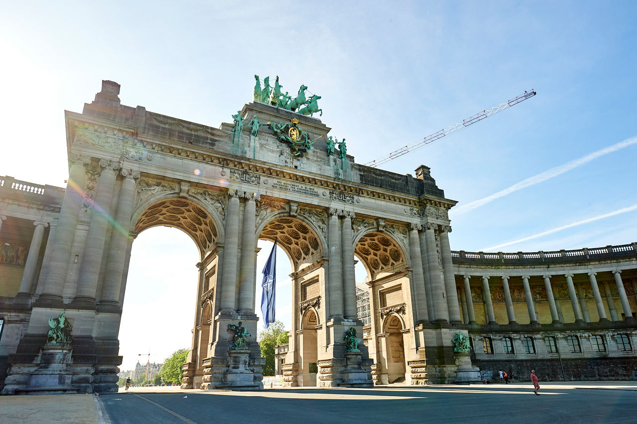 NATO flags flies under the Cinquantenaire Arch in Brussels from 11 to 15 June