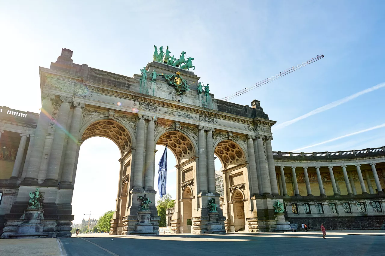 NATO flags flies under the Cinquantenaire Arch in Brussels from 11 to 15 June