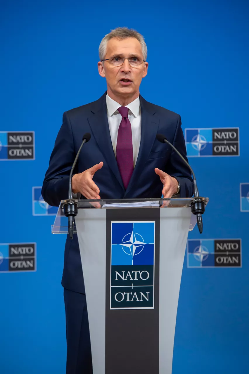 NATO Secretary General Jens Stoltenberg briefs the press ahead of the meeting of NATO Heads of State and Government, at NATO Headquarters on 14 June 2021