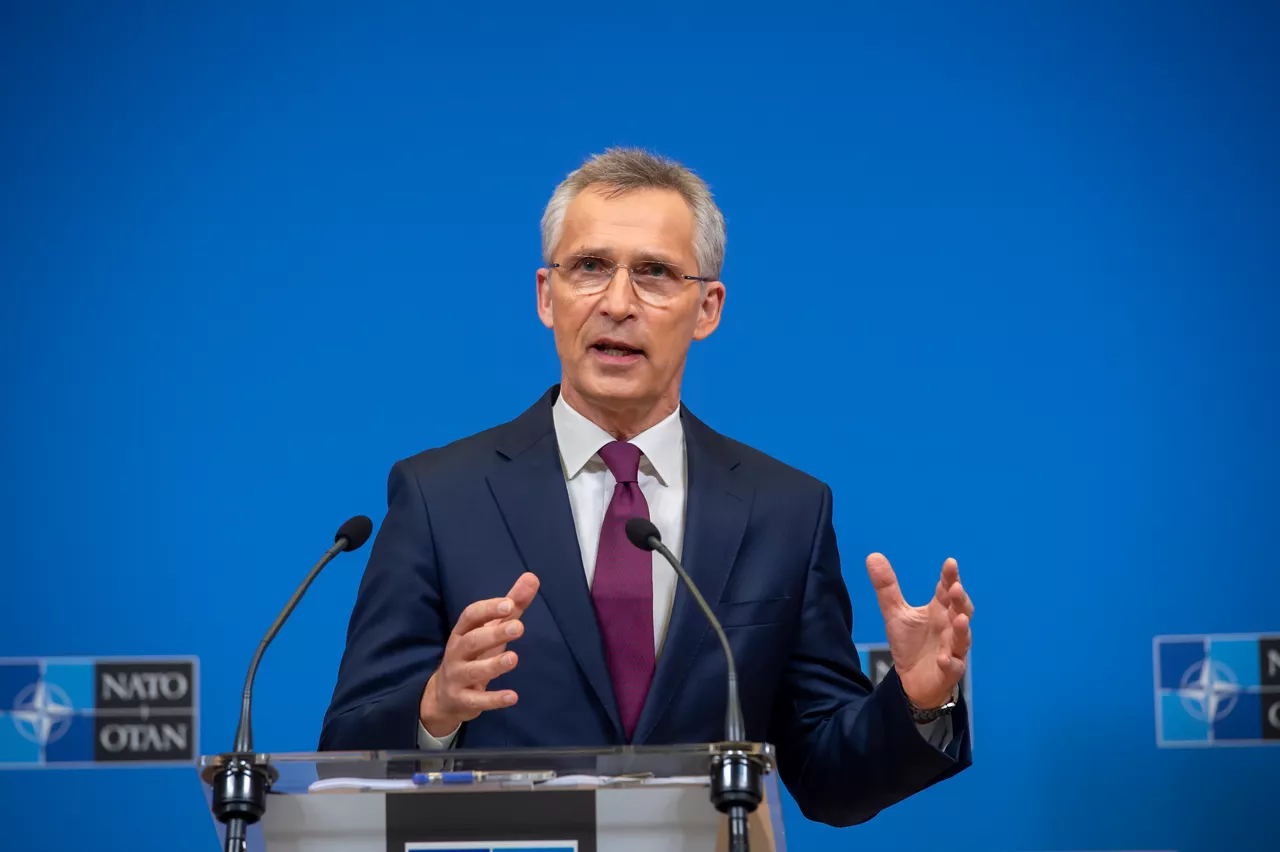 NATO Secretary General Jens Stoltenberg briefs the press ahead of the meeting of NATO Heads of State and Government, at NATO Headquarters on 14 June 2021