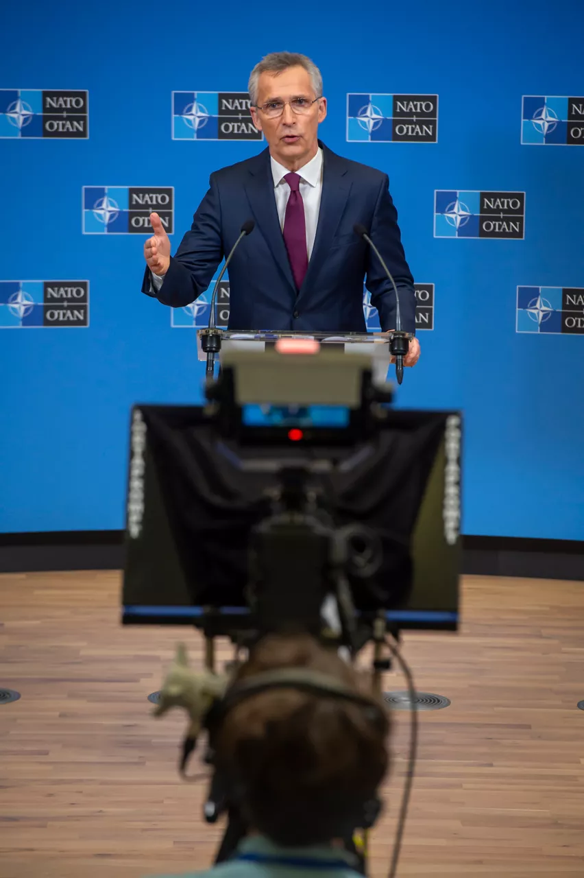 NATO Secretary General Jens Stoltenberg briefs the press ahead of the meeting of NATO Heads of State and Government, at NATO Headquarters on 14 June 2021
