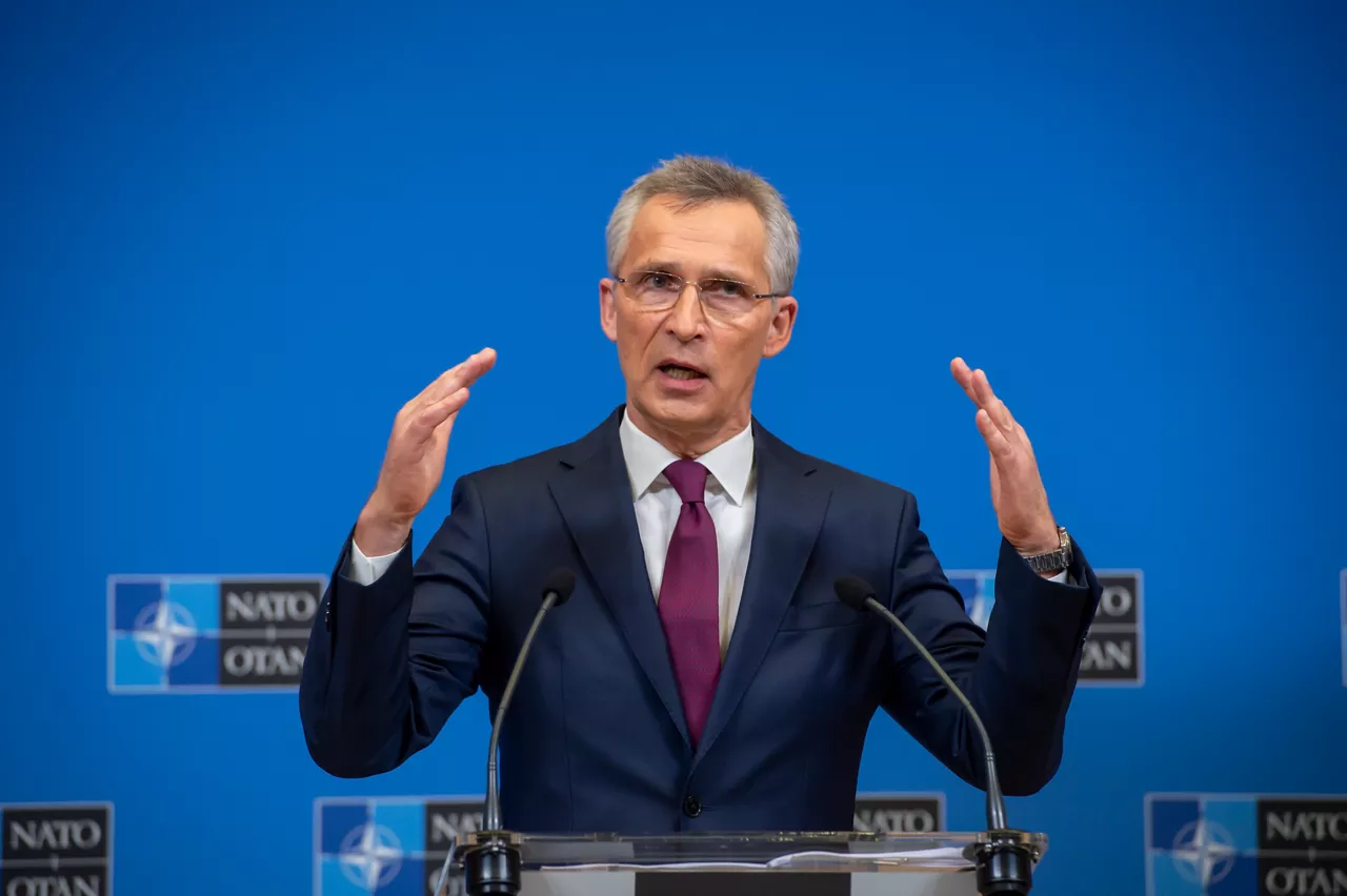 NATO Secretary General Jens Stoltenberg briefs the press ahead of the meeting of NATO Heads of State and Government, at NATO Headquarters on 14 June 2021