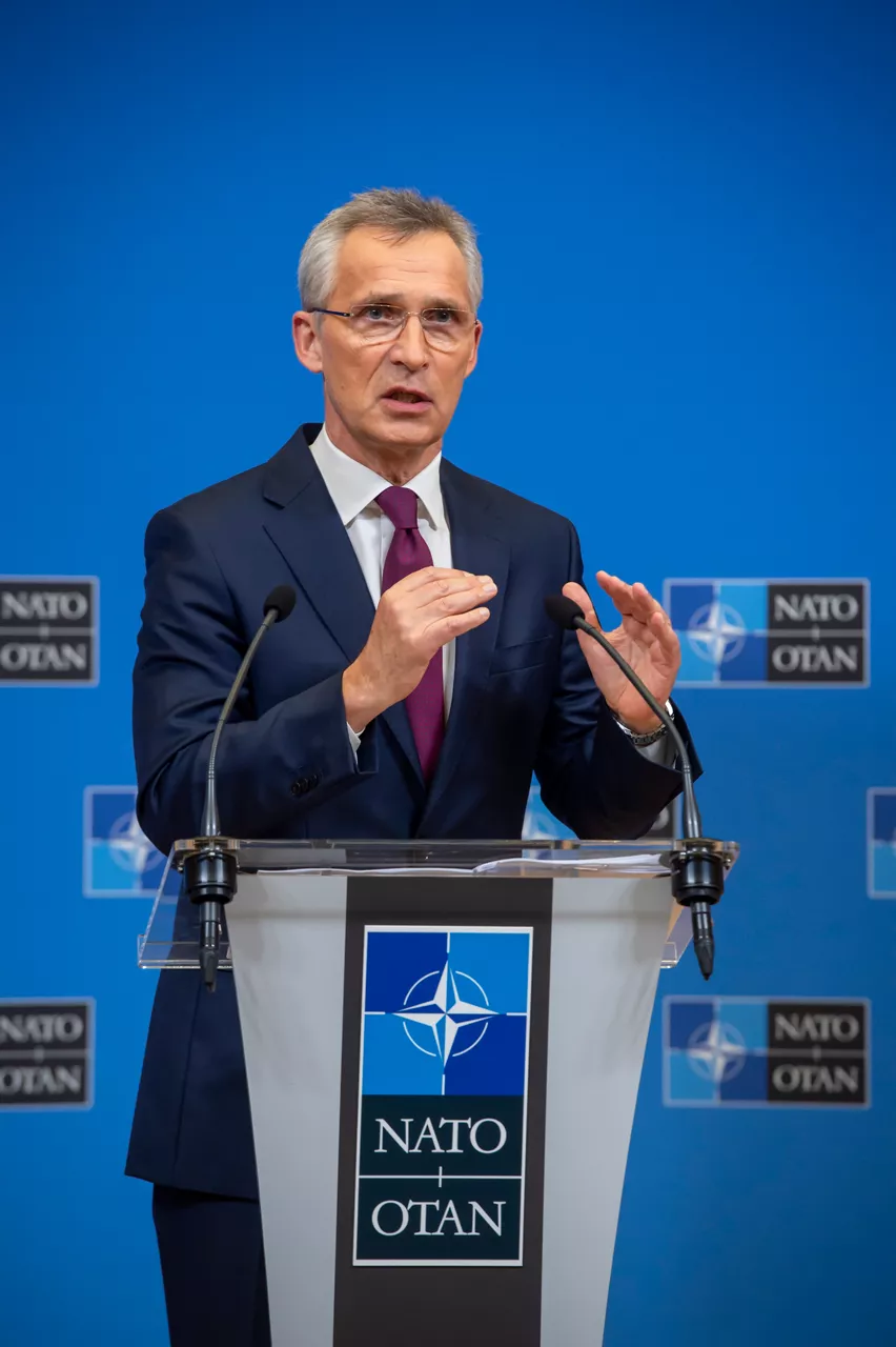 NATO Secretary General Jens Stoltenberg briefs the press ahead of the meeting of NATO Heads of State and Government, at NATO Headquarters on 14 June 2021