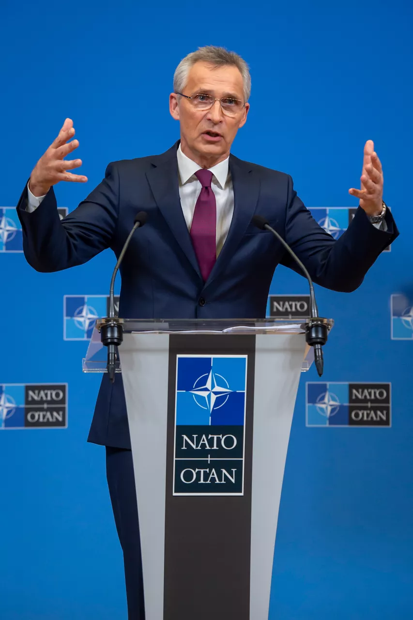 NATO Secretary General Jens Stoltenberg briefs the press ahead of the meeting of NATO Heads of State and Government, at NATO Headquarters on 14 June 2021