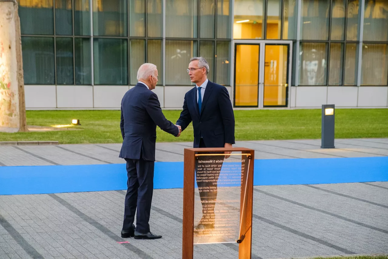 NATO Secretary General Jens Stoltenberg and US President Joe Biden visit the 9-11 Monument