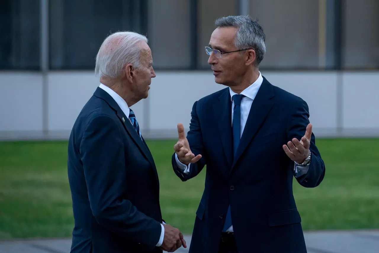 US President Joe Biden bids farewell to NATO Secretary General Jens Stoltenberg