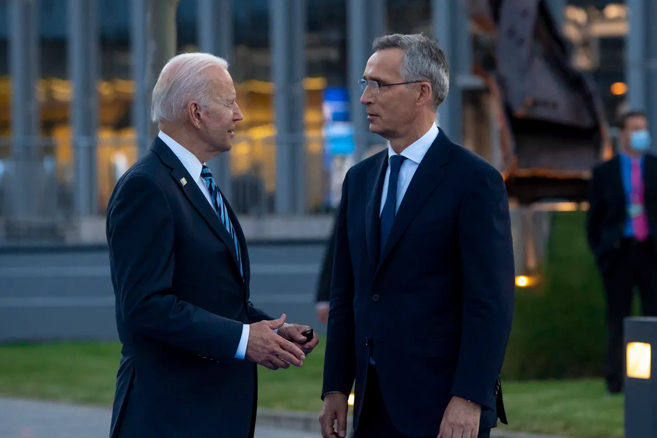 US President Joe Biden bids farewell to NATO Secretary General Jens Stoltenberg