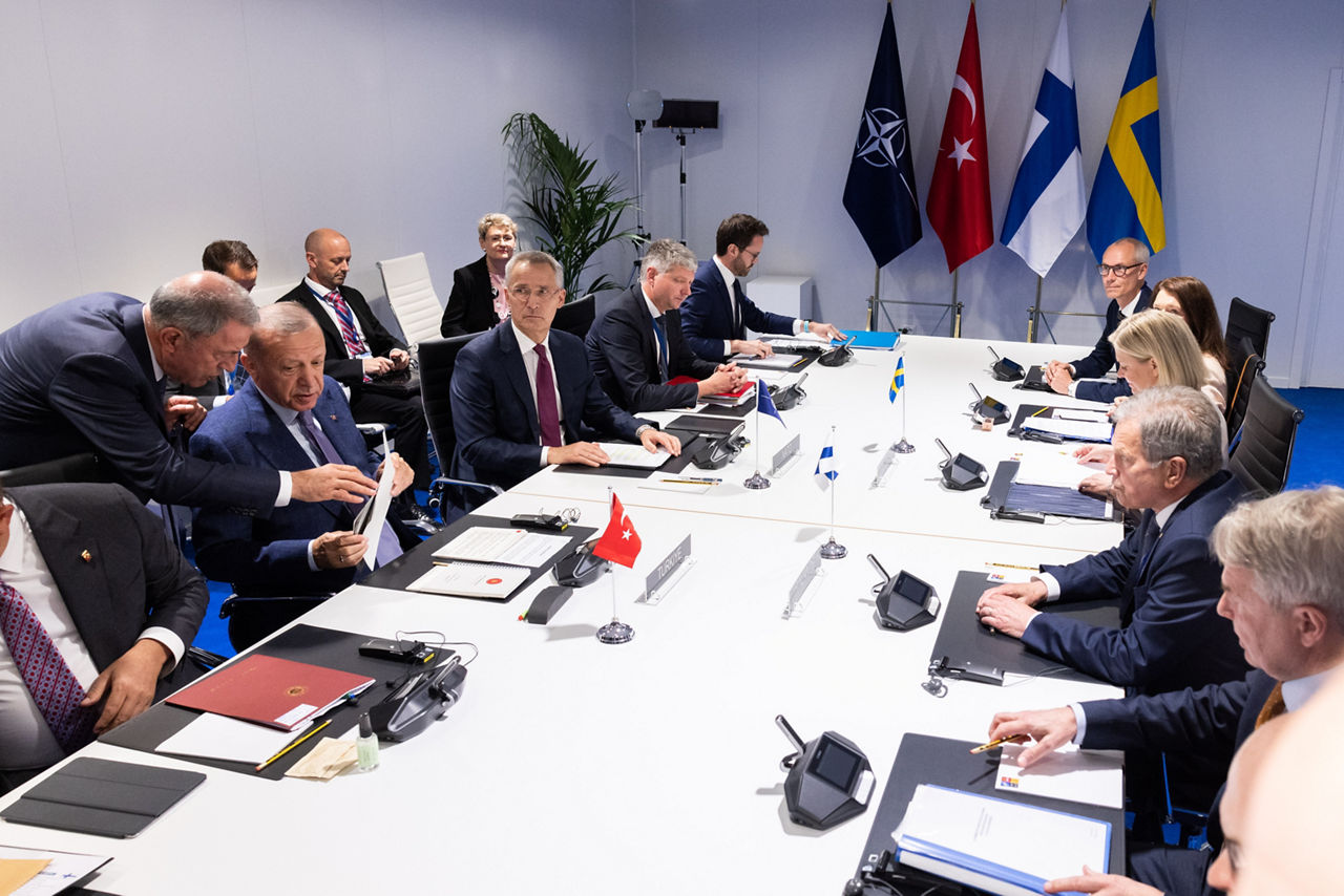 Meeting between NATO Secretary General Jens Stoltenberg and President Recep Tayyip Erdogan (Türkiye), Magdalena Andersson (Prime Minister, Sweden), President Sauli Niinisto (Finland)