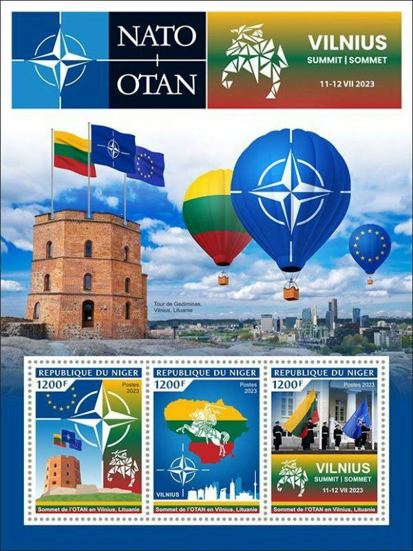 2023 Niger NATO stamp, showing hot air balloons at the 2023 Vilnius Summit