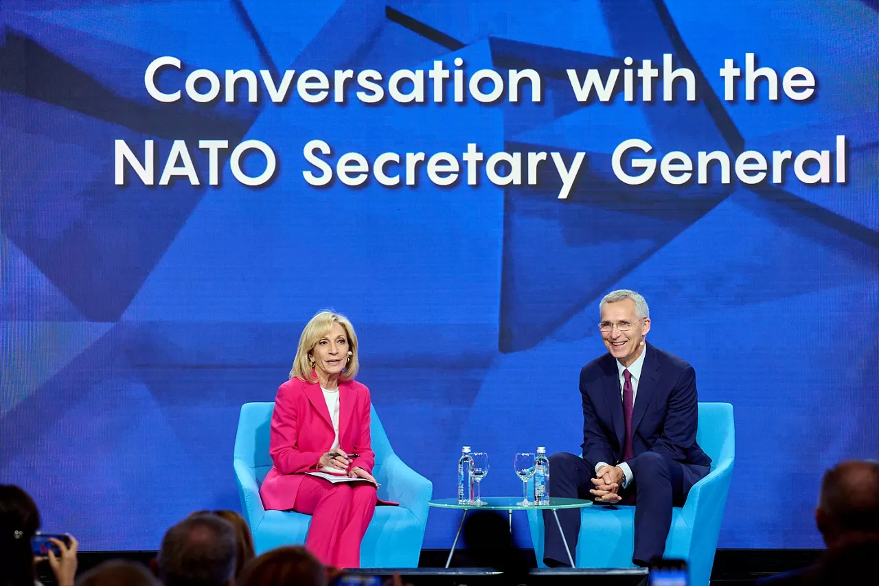 Left to right: Andrea Mitchell  (News Chief Foreign Correspondent, MSNBC) with NATO Secretary General Jens Stoltenberg