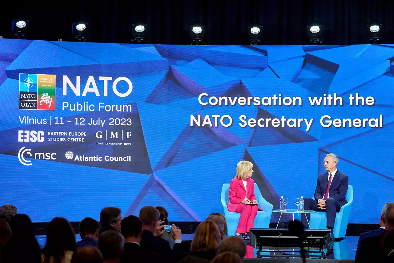 Left to right: Andrea Mitchell  (News Chief Foreign Correspondent, MSNBC) with NATO Secretary General Jens Stoltenberg