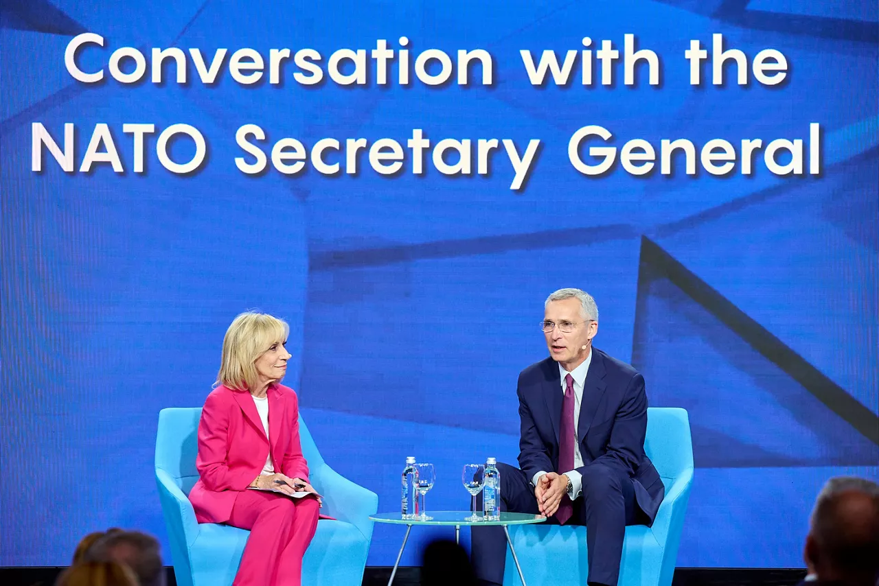 Left to right: Andrea Mitchell  (News Chief Foreign Correspondent, MSNBC) with NATO Secretary General Jens Stoltenberg